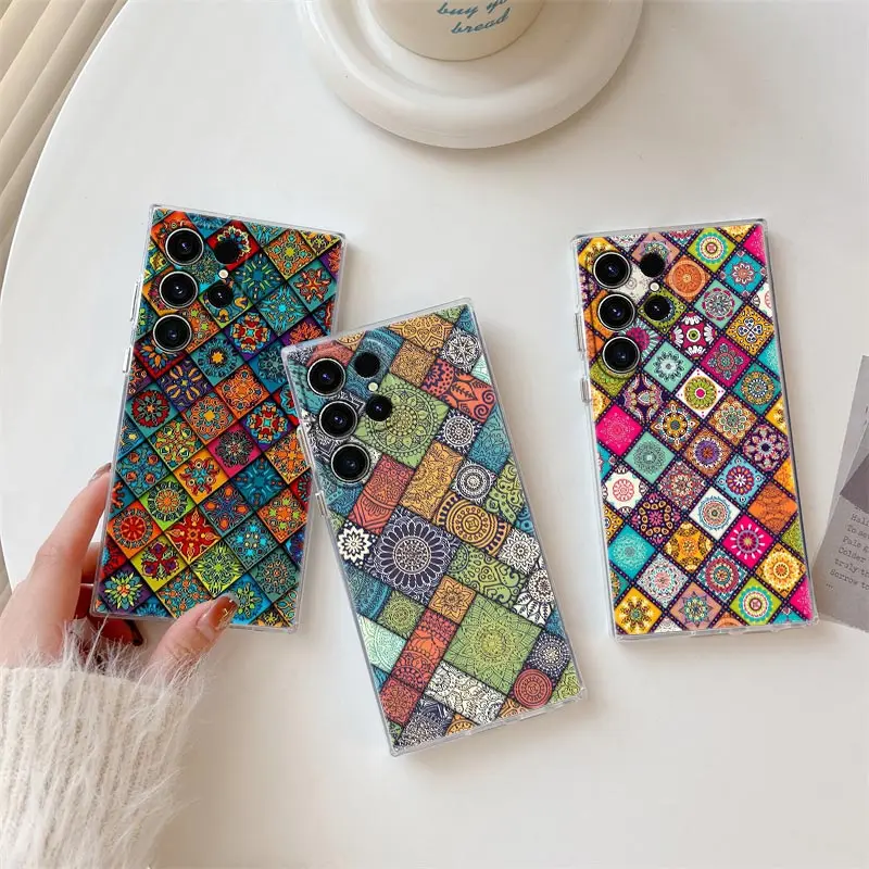 

Bohemian European Pattern S25FE Clear Case For Samsung Galaxy S25 S24 S23 Ultra S20 S21 FE S22 Plus A56 A36 A17 A07 Phone Cover