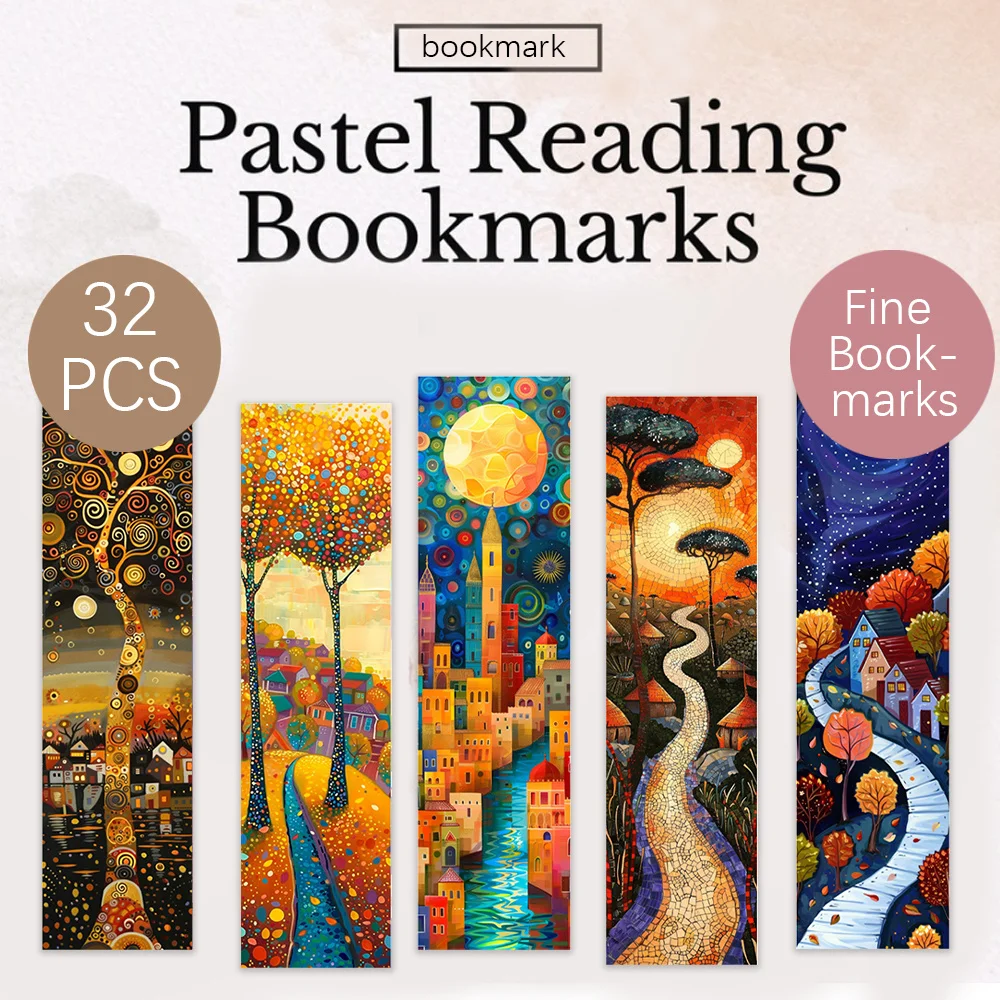 32pcs, Textured Landscape Theme Bookmarks, Christmas, Teacher Gift, Back-To-School Holiday Gifts, Creative Artistic Designs