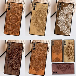 Mandala Floral Wood Case For Samsung Galaxy S23 Ultra S22 S9 S10 Note10 Plus Note20 Ultra S20 S21 S23 FE Cover