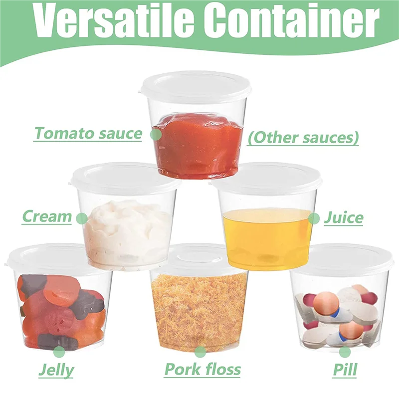 ABWR-200 X 1Oz Round Food Container Pots With Lids,Hinged Sauce Pots Reusable Jelly Shot Cups Small Deli Pot Restaurants - view 4