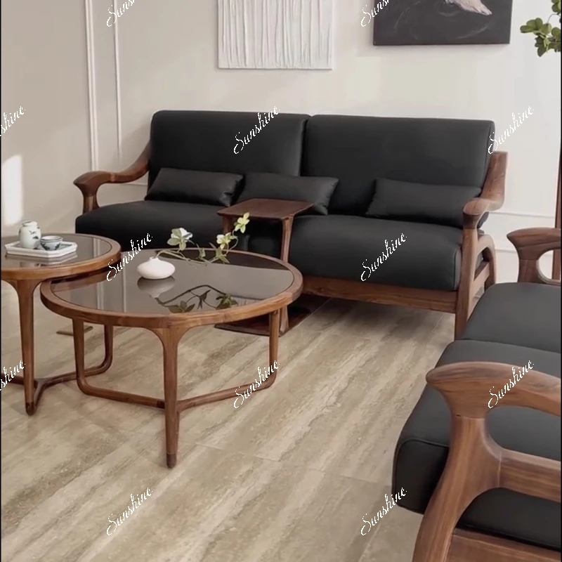 

Chinese style, sofa coffee table combination, modern simple light luxury solid wood Italian living room straight row furniture