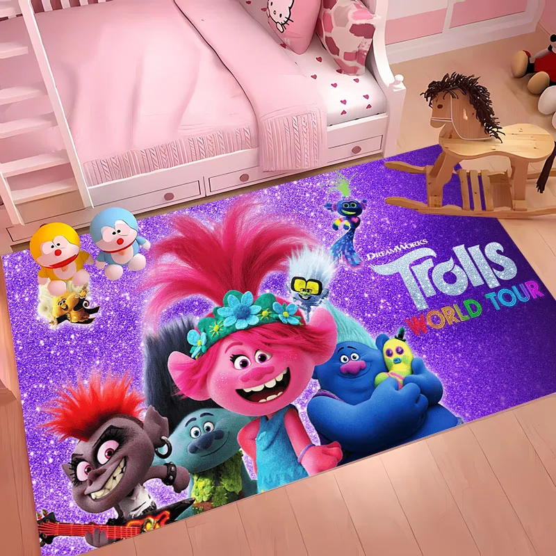 3D HD Printing Trolls Large Carpet for Living Room Cartoon Children's Bedroom Sofa Doormat Kitchen Floor Mat Anti-slip Decor Rug