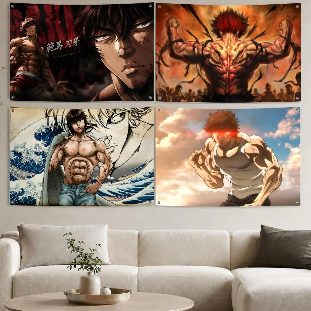 Baki the Grappler Flags Aesthetic Wall Tapestry Printed Wall Hanging Living Room Party Outdoor Decor