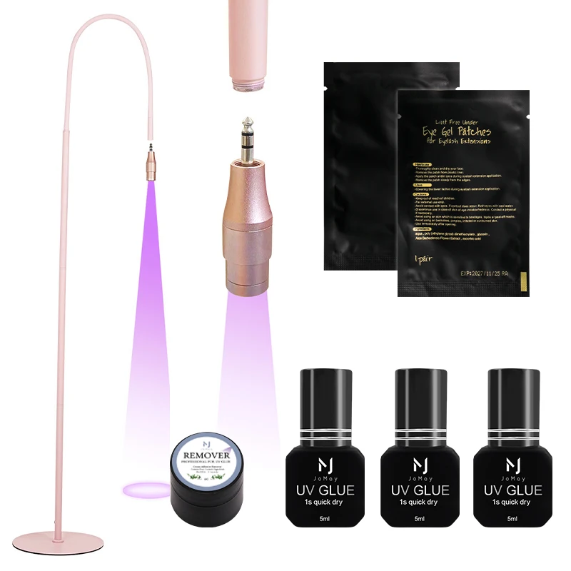 Jomay ensemble de colle UV colle d'extension de cils 1s séchage rapide UV 10W lampe Super forte faux cils adhésif outils de maquillage tampons UV noirs