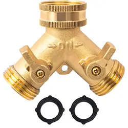 3/4 Inch 2 Way Brass Garden Hose Splitter Y-Type Tap Watering Connector Distributor for Outdoor Faucet 1/2/3 set