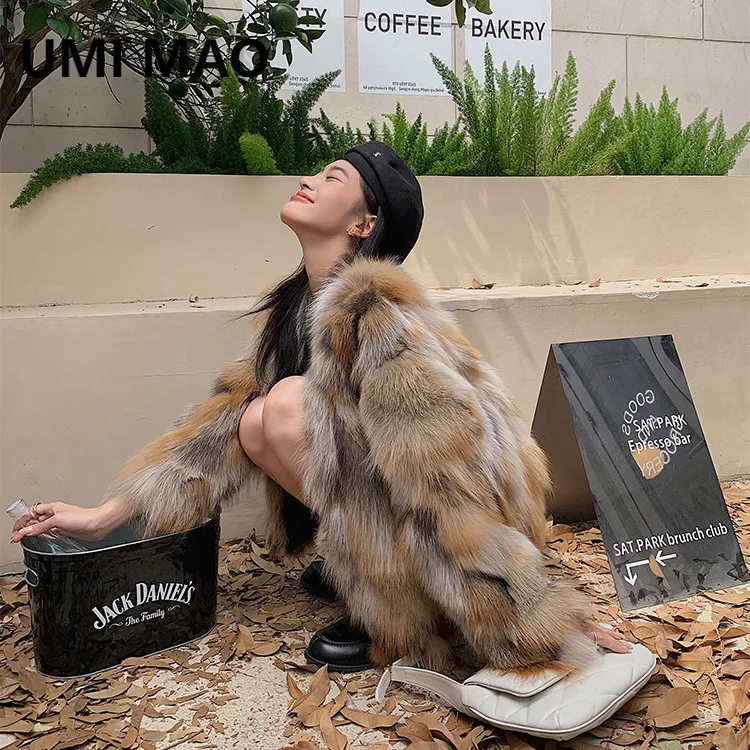 

UMI MAO Red Fox Real Fur Coat Women Autumn And Winter Designer Warm Luxury Feel Super Beautiful New Jackets Femme