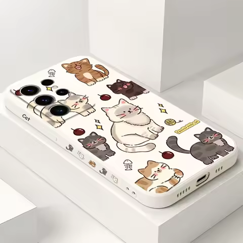 Cute Cat Phone Case For Samsung Galaxy S25 S24 S23 S22 S21 S20 S10 S10E Ultra Plus FE Note 20 Ultra 10 Plus Cover