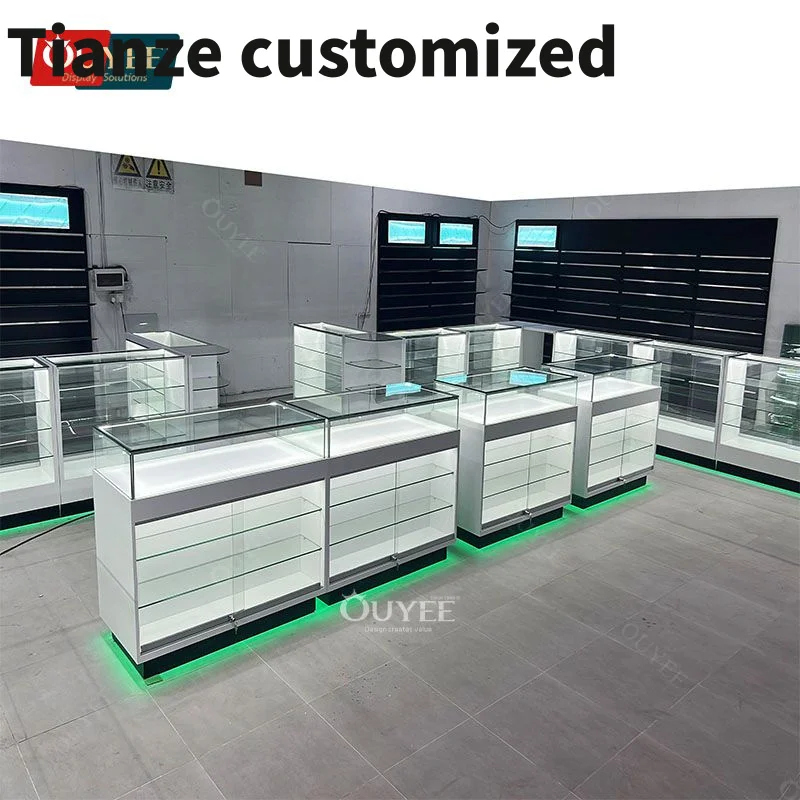 Customized-Hookah Lounge Furniture Counter Store Display Cabinet Glass Display Cigar Store Display Smoke Shop Furniture