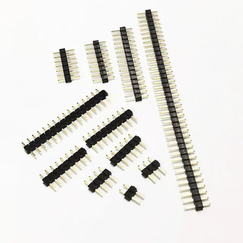 Imagen 2 del producto 100 Uds 2,54mm cabezal de Pin macho L7.5/8.5/9.5/10.5mm 1x2/3/4/5/6P conector recto de una sola fila de plástico 0.8U conector PCB dorado