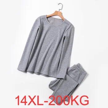 冬のメンズプラスサイズ 14XL 9XL プラスベルベット厚いサーマル下着セット大きいサイズのボトリングシャツベルベット暖かいベルベット下着