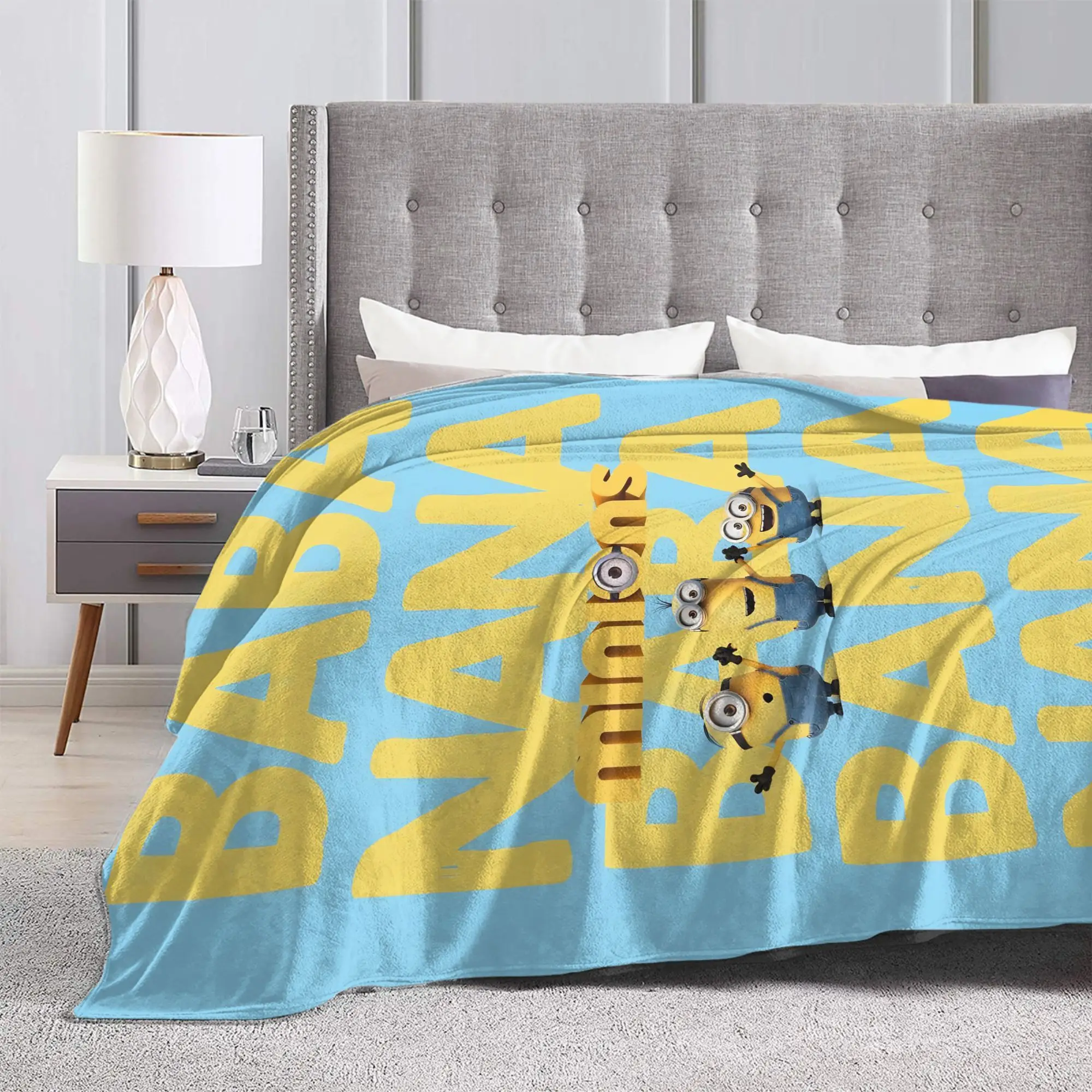 Cute Anime M-Miniones Blanket Fleece Summer  Multi-function Super Warm Throw Blankets for Home Car Plush Thin Quilt
