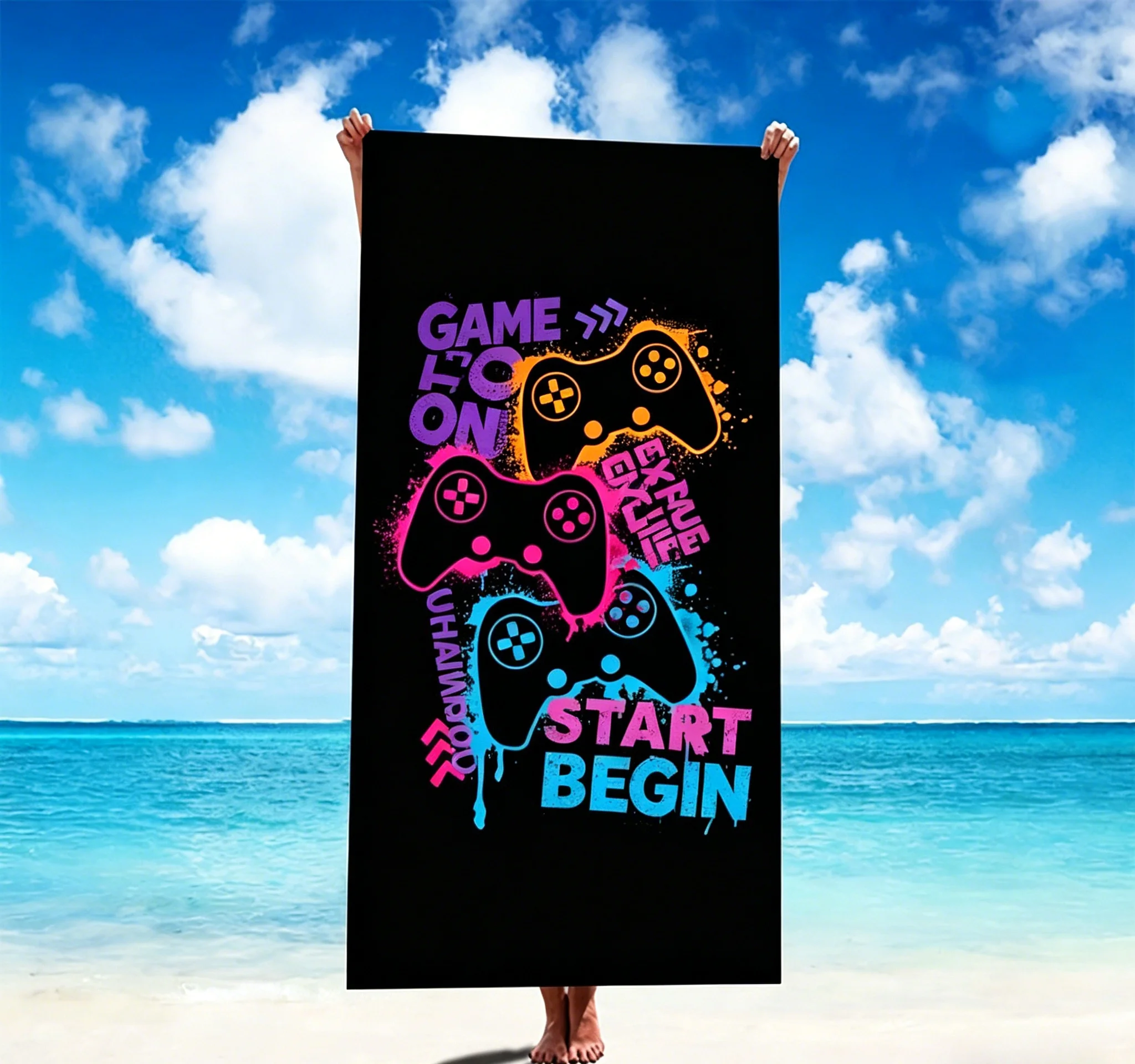 Cool Gamer Large Beach Towel Summer Towel Oversized Pool Towel Video Game Controller Print Microfiber Sand Free Bath Towel Gift