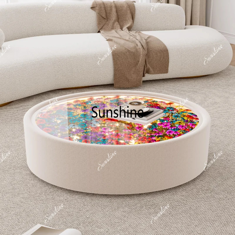 

Round living room with lamp, household coffee table, combination small apartment, light luxury and high-end design