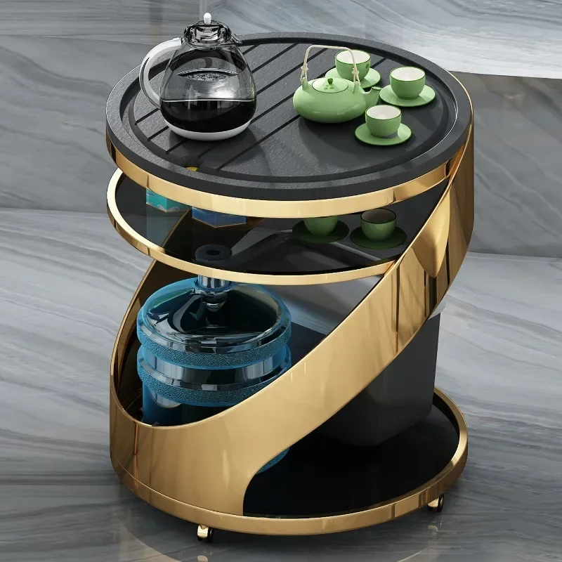 Balcony small tea cart removable stainless steel office tea table with kettle integrated automatic water kung fu tea table