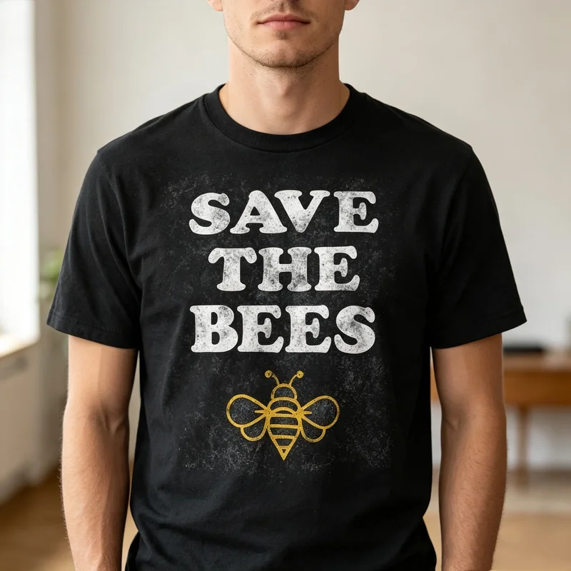 Vintage Save The Bees Graphic T Shirt Retro Bee Print Pure Cotton Short Sleeve Unisex Casual Street Tee For Nature Lovers Daily
