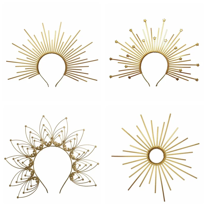 Halo Crown Spike Headpiece Goddess Sunburst Plastic Gold With Gala Angel Goth Cosplay Accessories