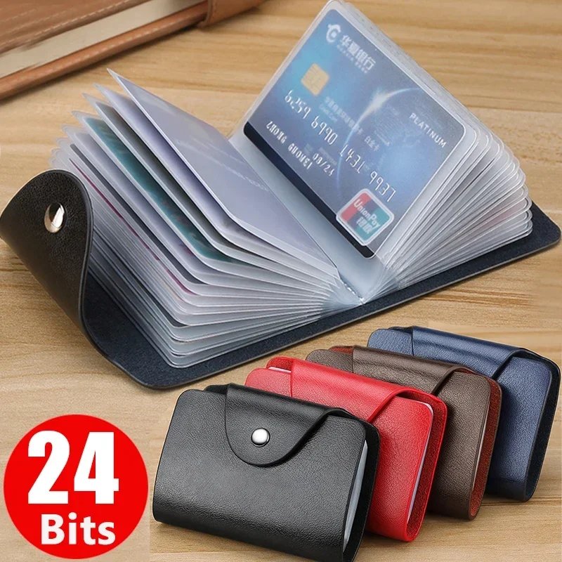 Grande Capacidade PU Titular do cartão de crédito, Business Bank Card Pocket, Cash Storage Clip, Organizer Case, ID Holder Pouch, 24 Bits