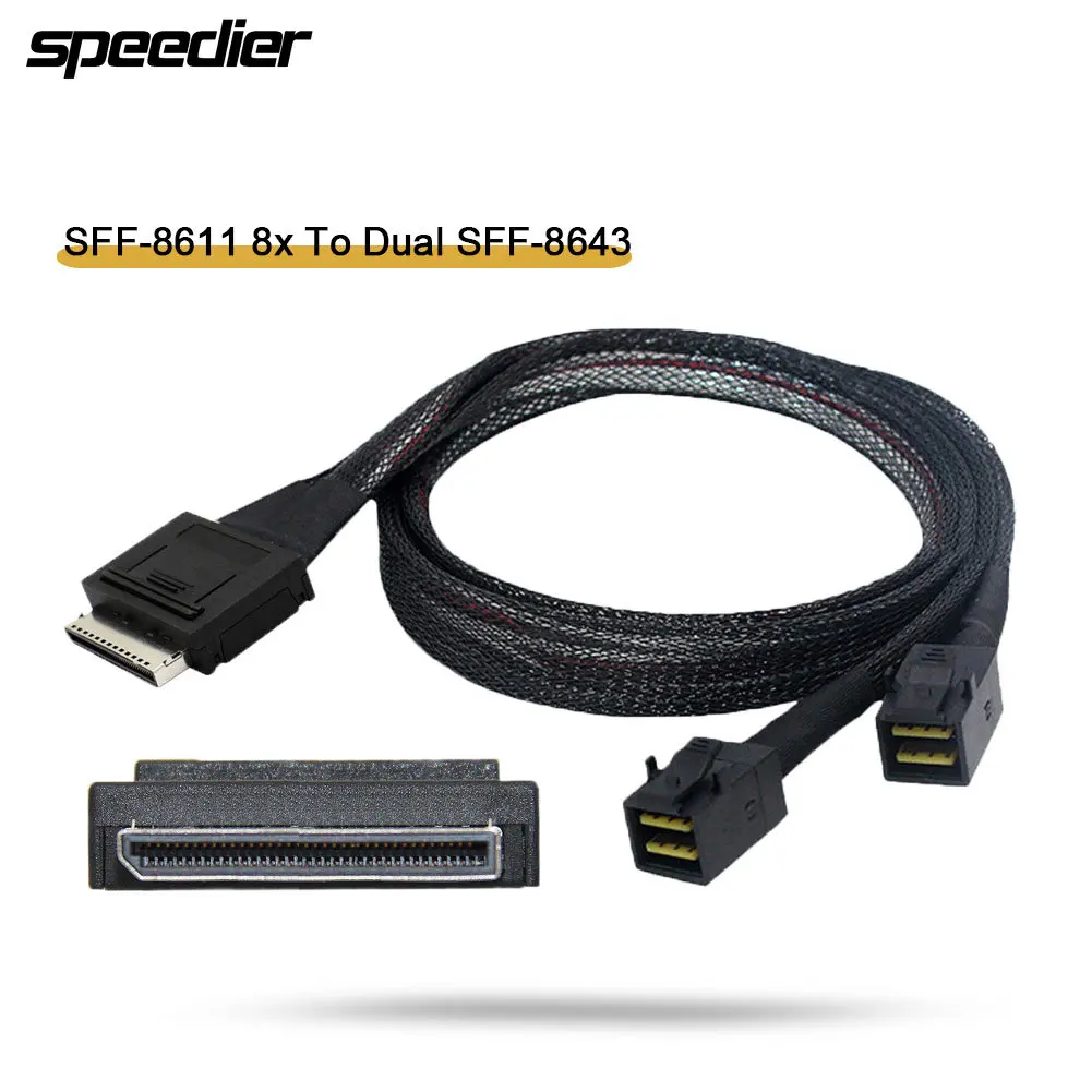 

50cm OCuLink PCIe PCI-Express SFF-8611 8x 8-Lane To Dual SFF-8643 HD 4x SSD Data Active Cable