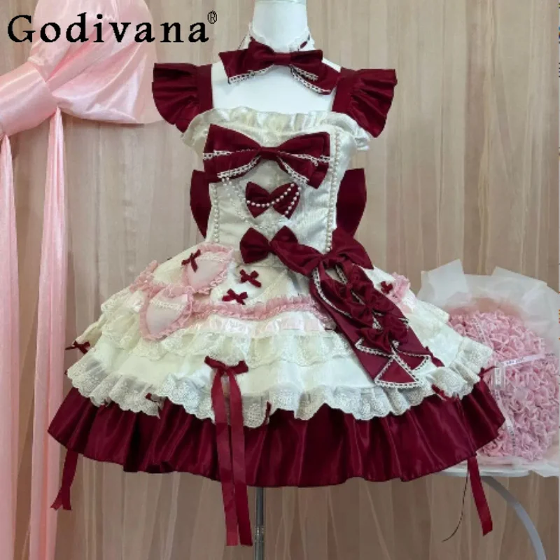 Court Sweet Lolita Elegant Ruffles Square Collar Jsk Princess Dress Fashion Age Reduction High Waist A-line Party Cake Dresses