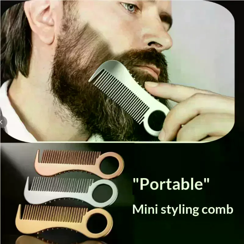 Stainless Steel Men's Beard Comb Portable Mini Oil Head Comb For Barber Mustache Care Shaping Tools Pocket Size Silver Hair Comb