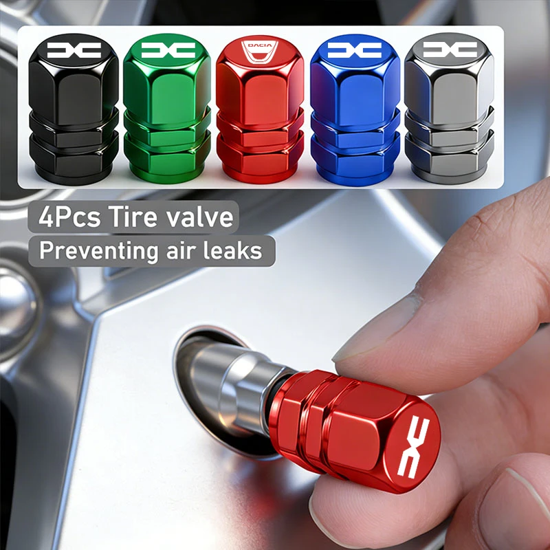 4 tapas metálicas para válvulas de rueda con emblema de coche, accesorios antipolvo para Dacia Duster Logan Sandero Stepway Dokker Lodgy MCV