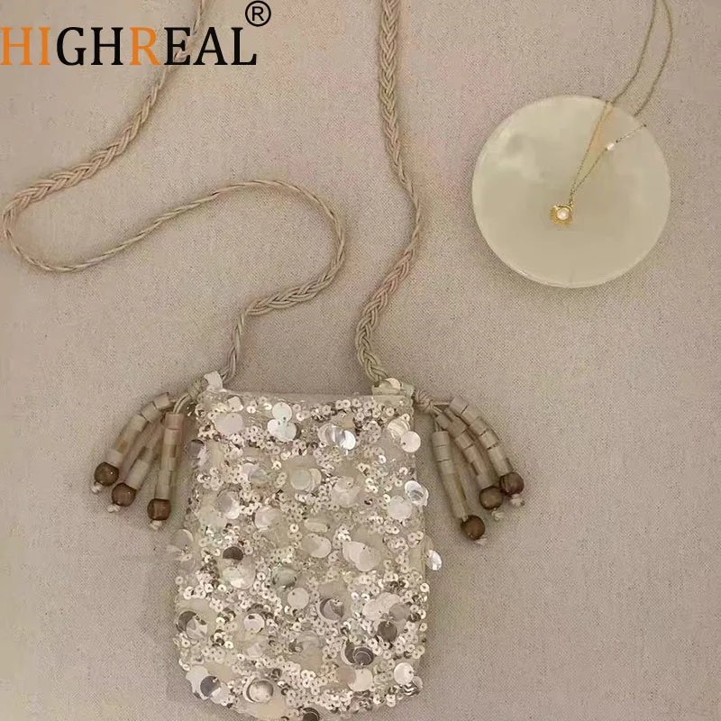 

Модная сумка через плечо с пайетками, мини-сумка с бисером для женщин, сумка-клатч с плетеным ремешком, кошельки и сумочки для монет, женская сумка НОВИНКА