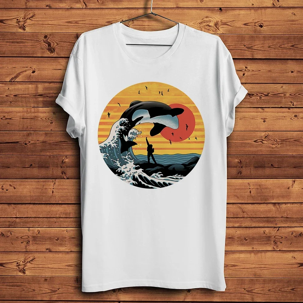 Japan ukiyoe style Great Killer orcas Whale wave funny tshirt Men summer White Casual short sleeve T Shirt Unisex streetwear tee