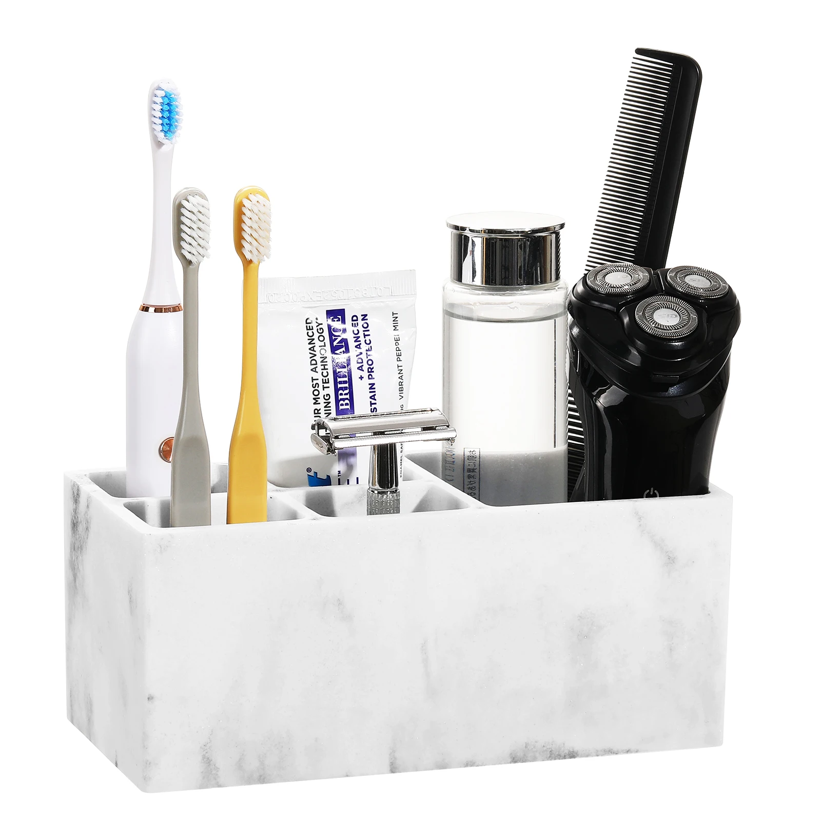 Luxspire Toothbrush Holder 5 Slots Bathroom Counter Organizer Toothbrush and Toothpaste Holder Resin Restroom Accessories