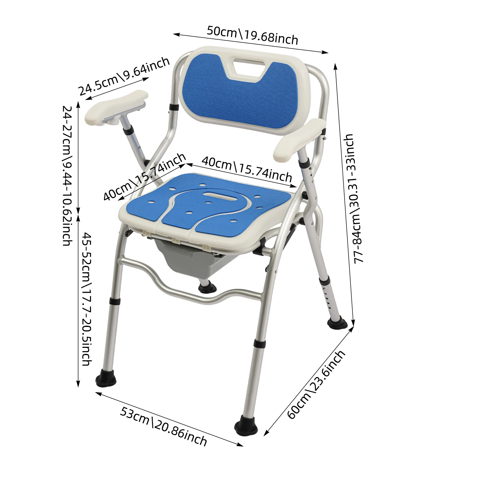 

Синий стул для душа с регулируемой высотой для пожилых людей, прикроватный стул-комод с подлокотниками и спинкой, стулья для комода и душа