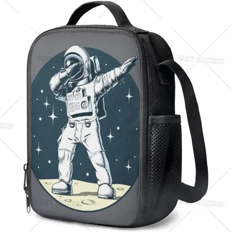 Funny astronaut reusable lunch box food bag with pocket picnic pouch insulated lunch bag for teenage boys girls school Beach