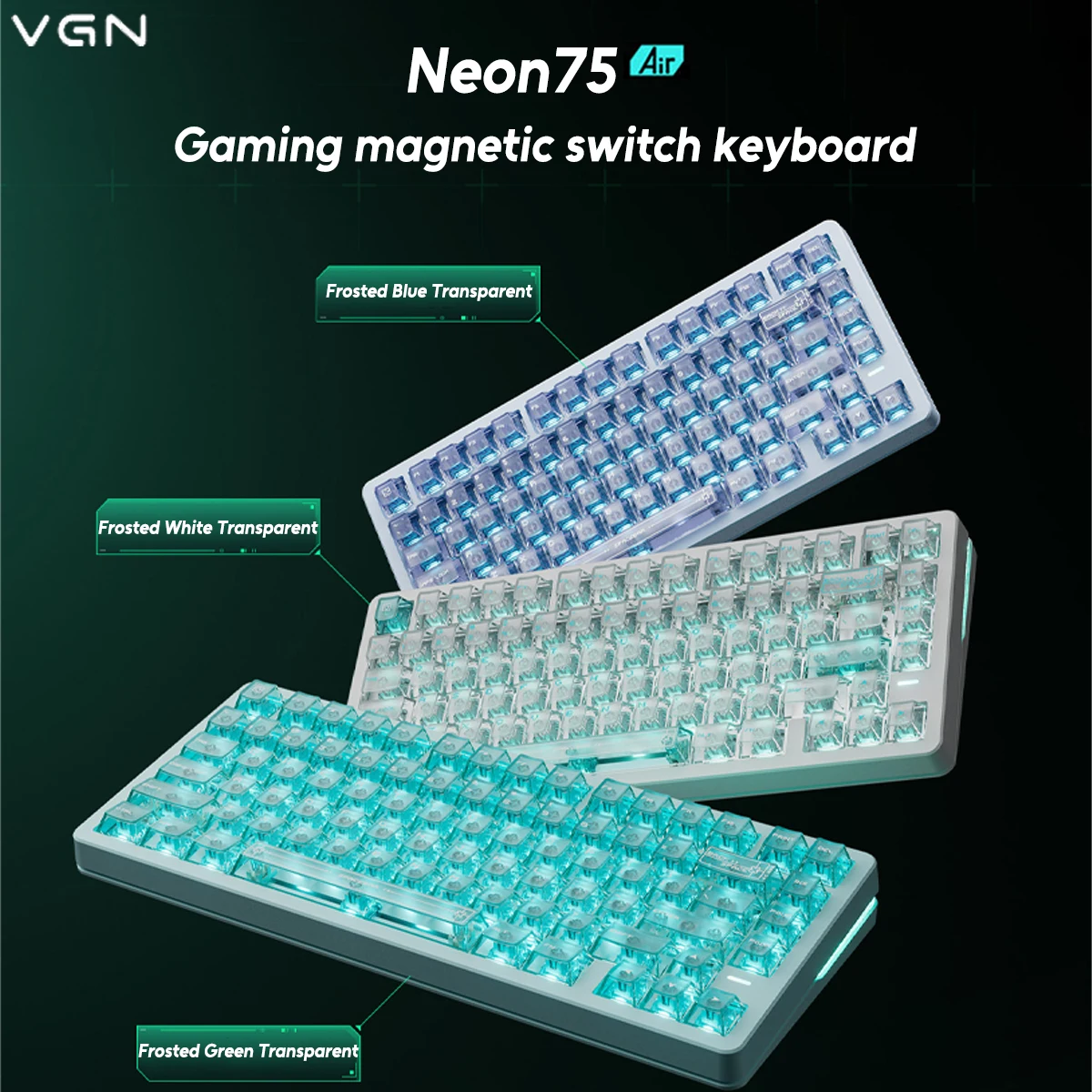 Neon75 Air Neon 75 Air Wired Gaming Magnetic Mechanical Keyboard 75% Layout RT0.005mm 8K RGB Tri-Mode Gasket Wired Game Keyboard