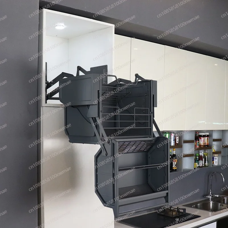 

Double-body storage refrigerator top cabinet lift basket linkage lift