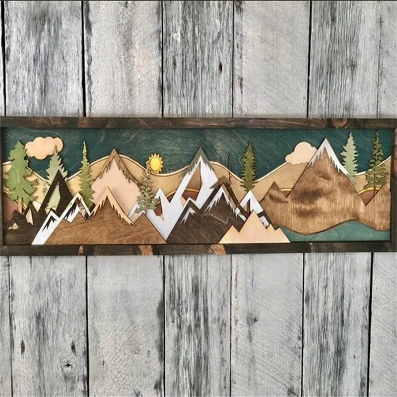 Wood Mountain Wall Art Will Bring Gable Art Decoration Sunset Moon Scene Decoration