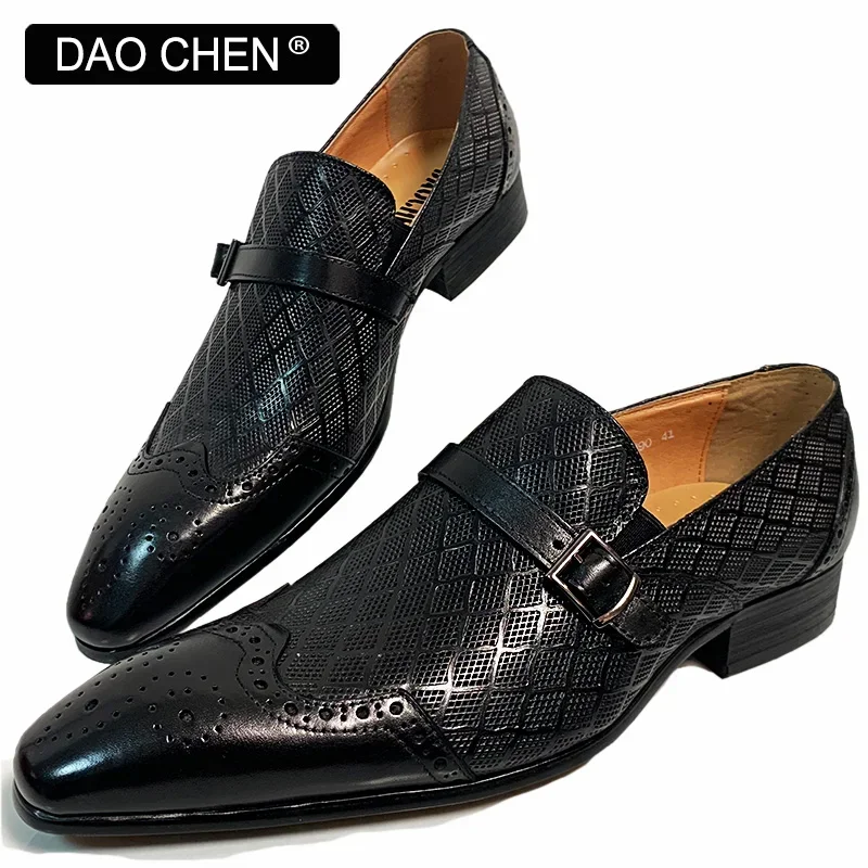 DAOCHEN MEN CASUAL SHOES BLACK COFFEE WINGTIP FORMAL MEN DRESS SHOES OFFICE WEDDING BUCKLE STRAP LEATHER LOAFERS FOR MEN