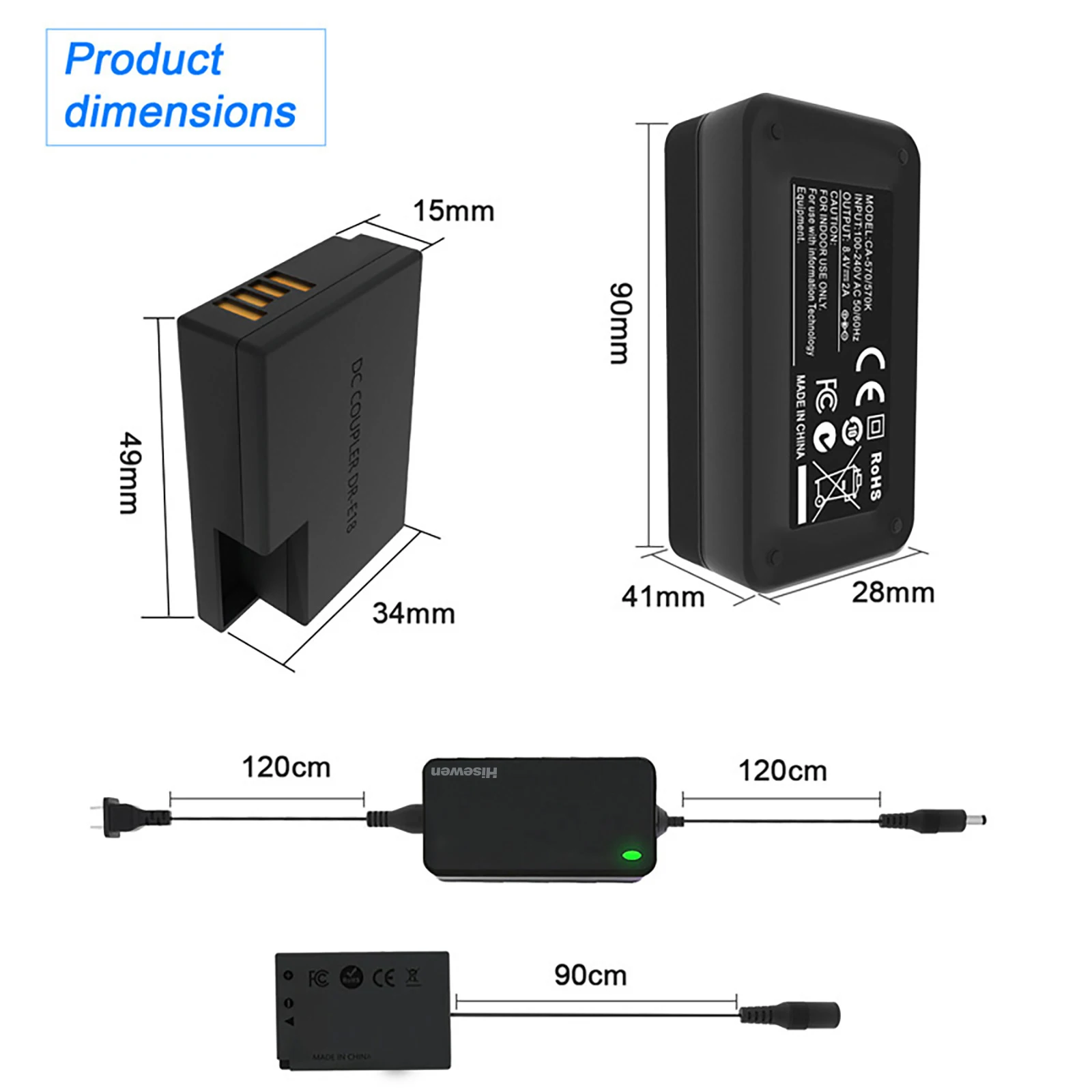 ACK-E18 AC Power Adapter LP-E17 Dummy Battery DR-E18 DC Coupler Kit for Canon EOS Rebel T6i T6s T7i T8i RP R10 77D 200D 250D