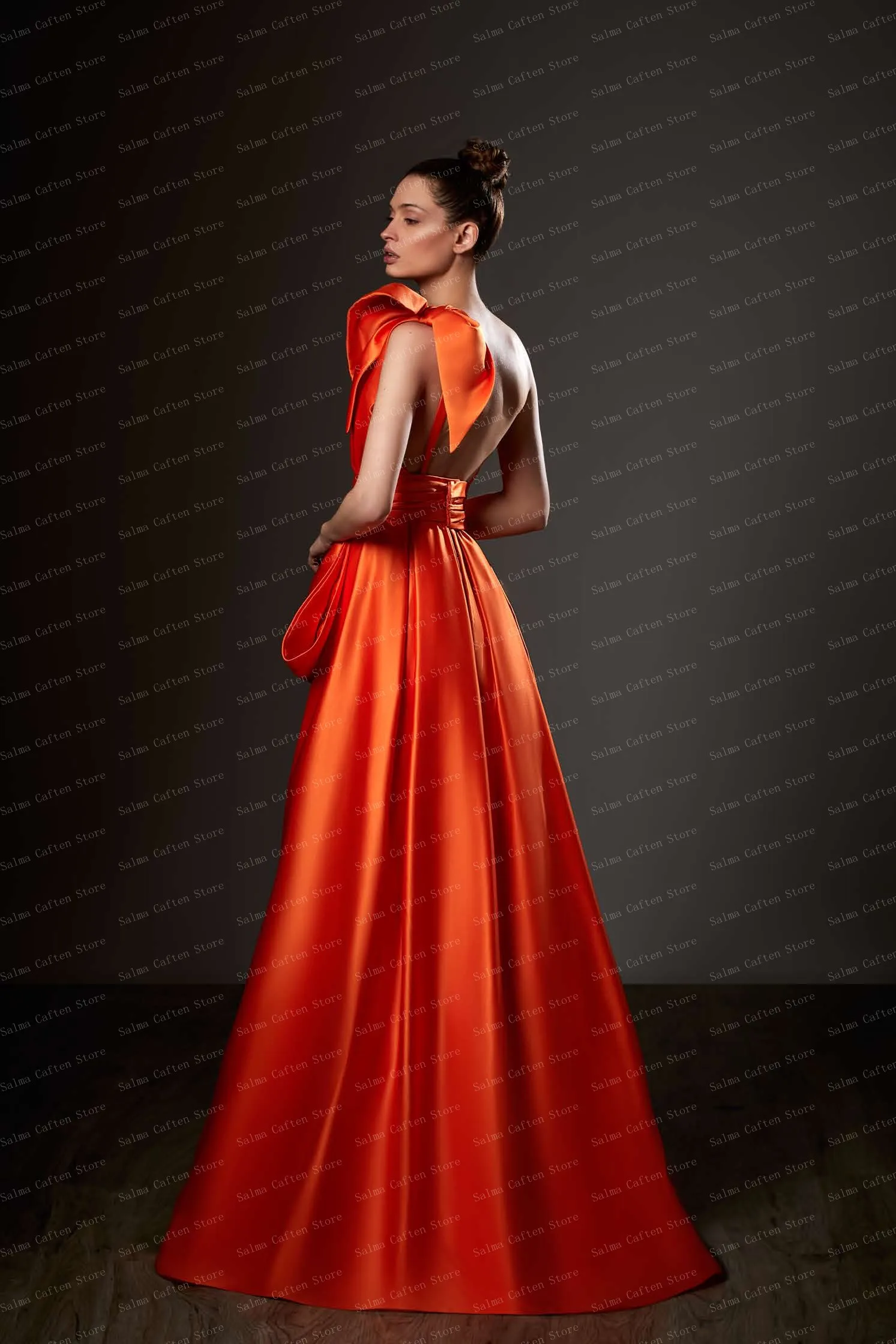 One Shoulder A-line Satin Prom Dresses With Slit Orange Women Clothing Open Back Evening Dress Woman Custom Made Ever Pretty