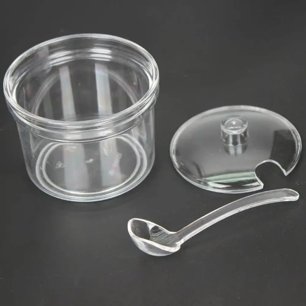 With Spoon and Lid Acrylic Sugar Bowl Transparent Anti-fall Seasoning Jar Visible Condiment Container Chili Sauce