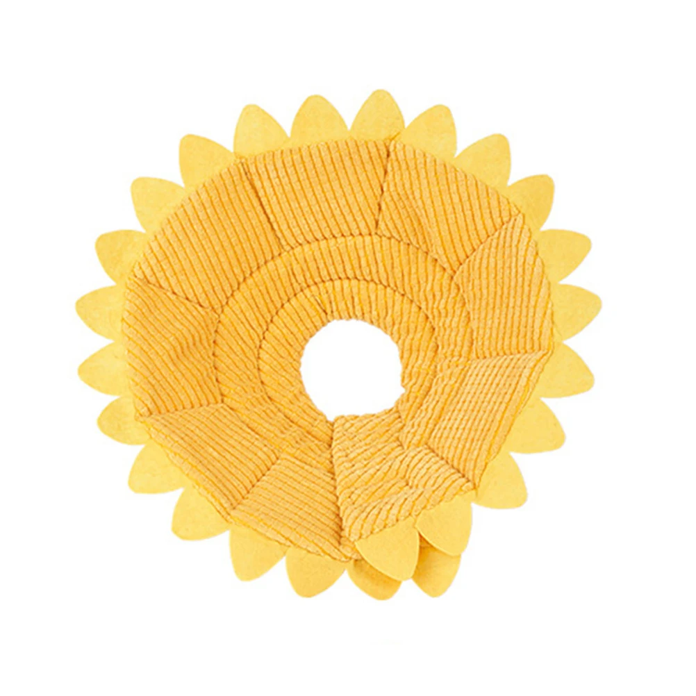 

Pet Collar Dog Elizabethan Necklace Round Fiber Circular Cloth Size XL Adjustable Soft Durable Washable Sunflower Design Cone