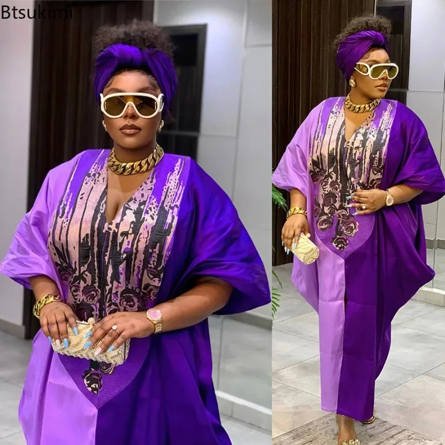 African Ethnic Style Long Dresses for Women 2026 Traditional Printed Patchwork Muslim Abayas Hijab Females Loose Robe Plus Size 3