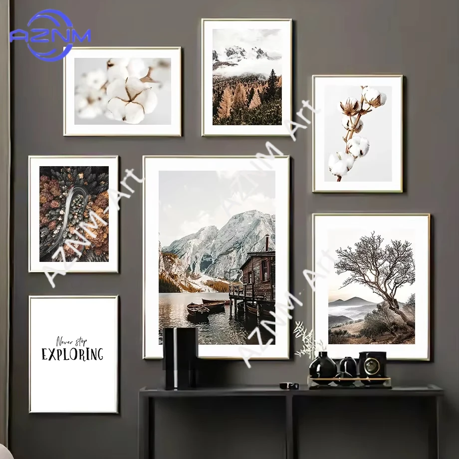 1pc Wall Art Mural Canvas Painting Snow Forest Hill Leaves Cotton Abstract Nordic Posters And Prints Wall Pictures Room Decor