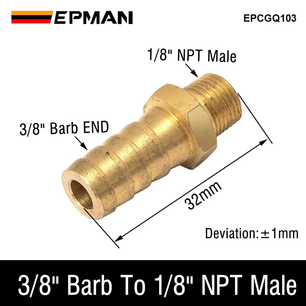 EPMAN Straight 3/8 ID Hose Barb 1/8 Male NPT Brass Fitting Adapters For Vacuum Line, Fuel Pump, Oil Cooler EPCGQ103