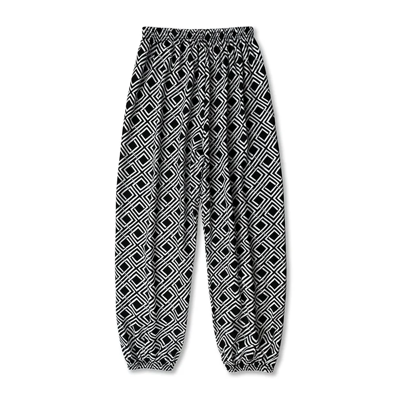 Women's summer loose and versatile trendy casual pants, wide leg sleeping pants, lantern pants, geometric pants