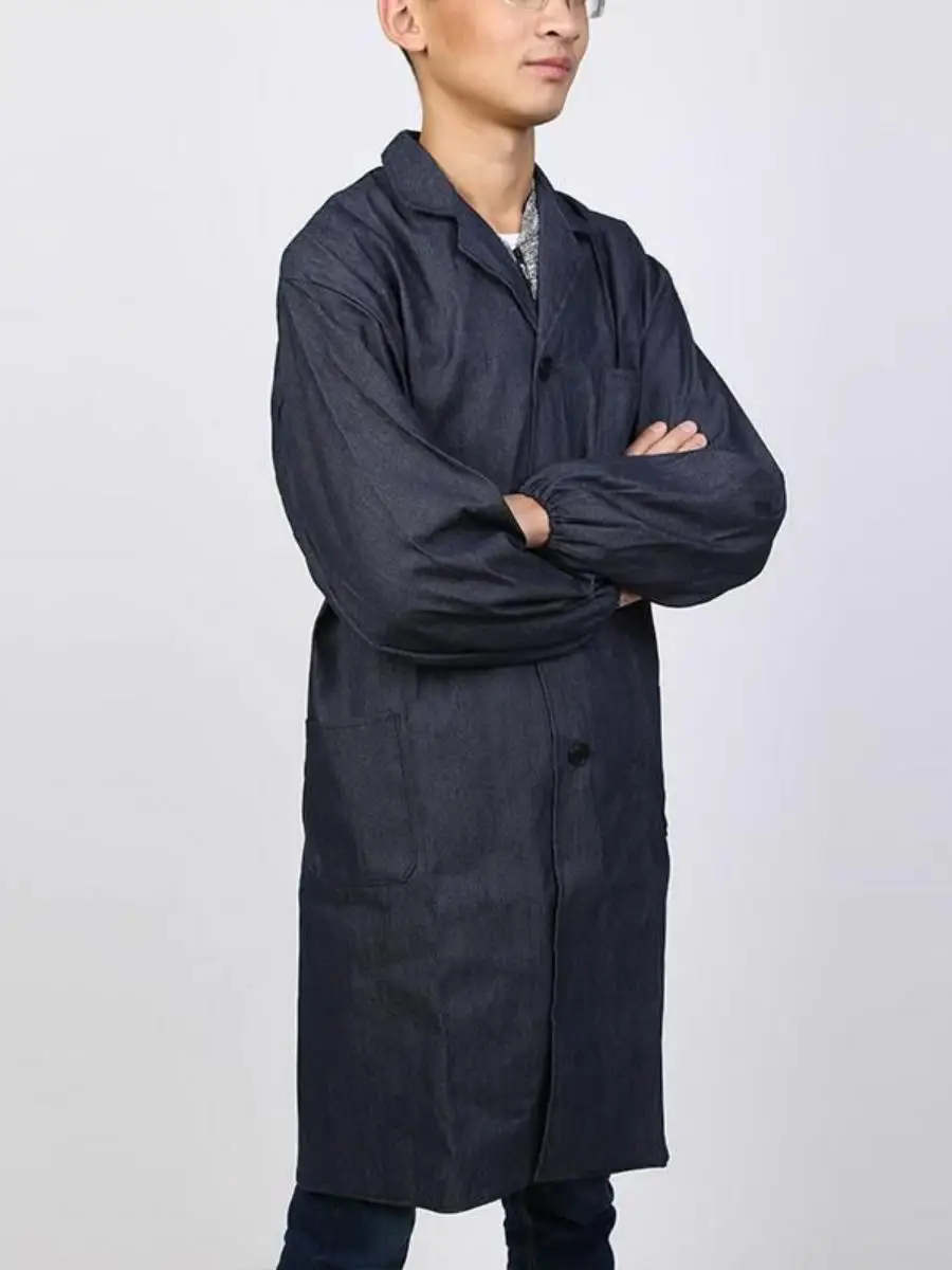 

Blue Denim Workwear Overall Lab Coat Farm Procing orm Labor Protection Coat Men's Cotton Blend Fireproof Work Suit