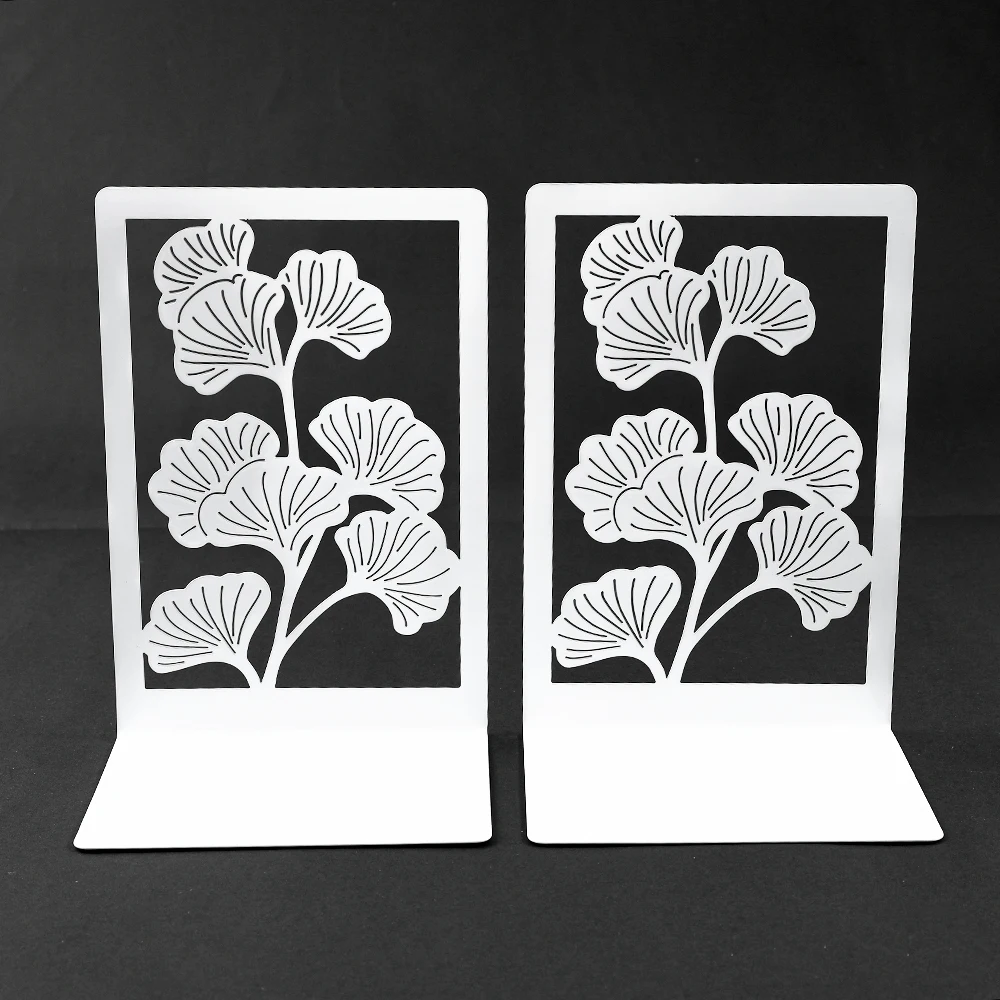 

2Pcs Ginkgo Leaf Bookend Bring Luck Metal Bookends White Office Desktop Home for Book Lovers Office supplies Book Rack Bookshelf