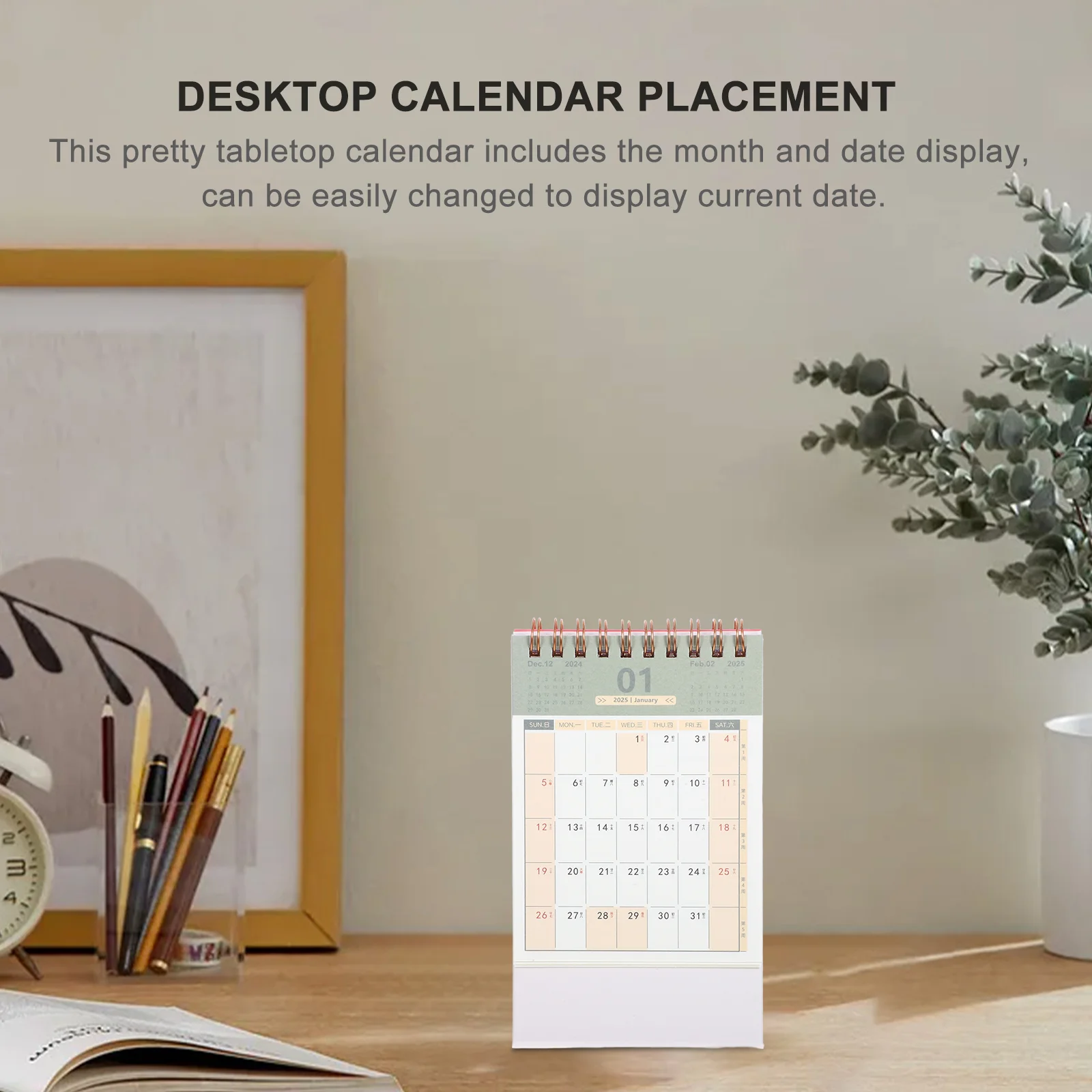 2025 Desk Calendar Household Standing up Table Calendars Decor Portable Month Small Desktop Delicate