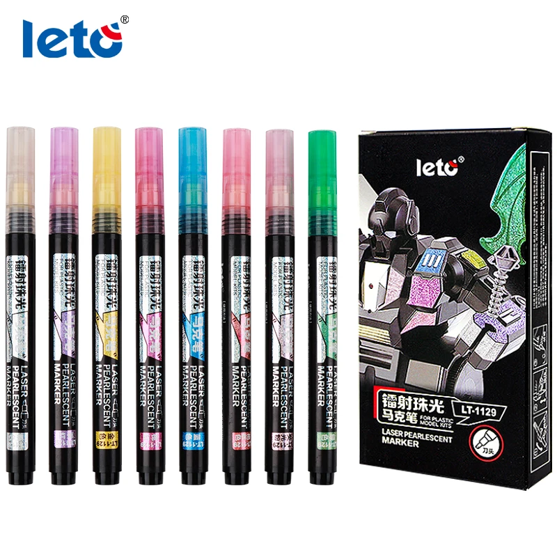 Leto Super Metallic Model Marker Pearlescent Oil Based Paint Repair Pen Assembly Painting Tools Diorama Kit Modeling DIY 8Colors