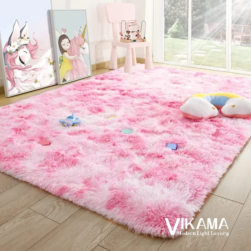 VIKAMA tie-dye gradient fuzzy carpet soft fluffy comfortable living room Cute girl Children's room bedroom bed Large floor mat