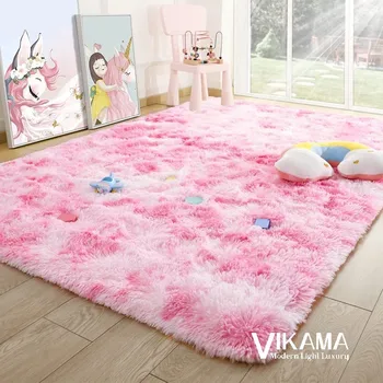 VIKAMA Batik-Fuzzy-Teppich mit Farbverlauf, weich, flauschig, bequem, für Wohnzimmer, süßes Mädchen, Kinderzimmer, Schlafzimmer, Bett, große Bodenmatte