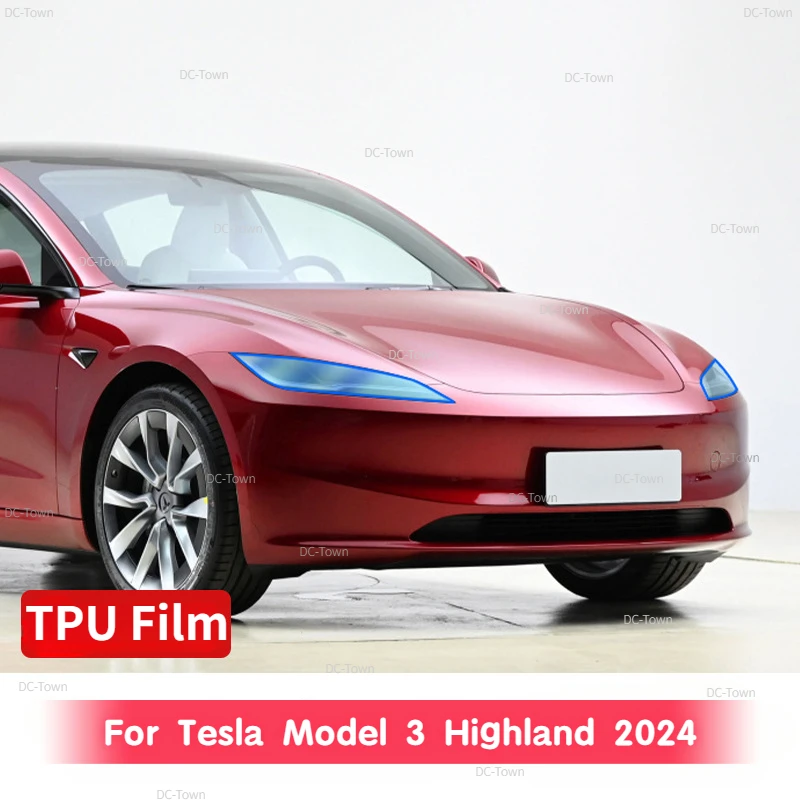 

For Tesla 2024 New Model 3 Highland Headlamp Protective Film TPU Transparent Smoked Black Headlight Film Stickers Accessories