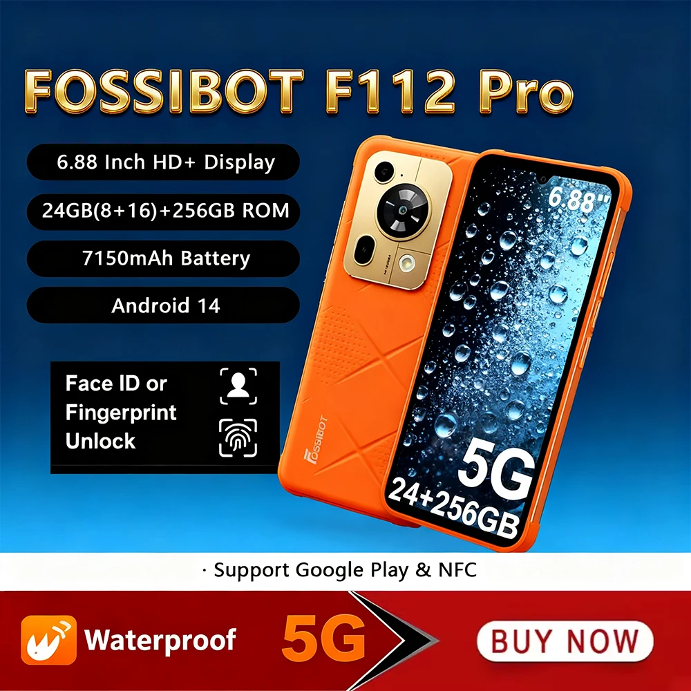Fossibot F112 PRO 5G Rugged Smartphone Android 14 6.88-inch 120Hz Screen 24G(8+16)+256G Mobile Phone 50MP 7150mAh Cellphone